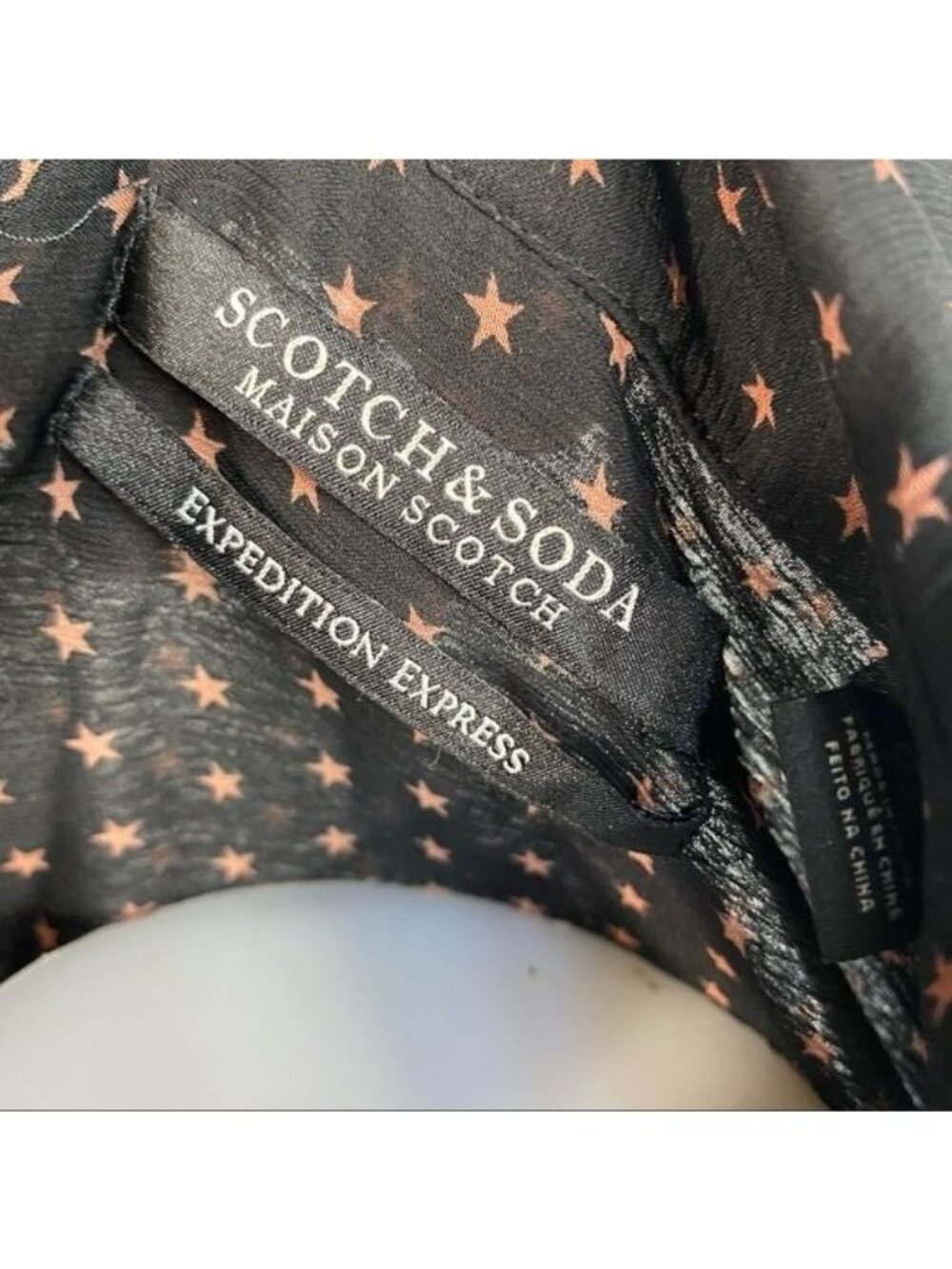 Scotch & Soda Maison Scotch Black Sheer Star Print Blouse With Leopard Print Acc - Picture 4 of 12